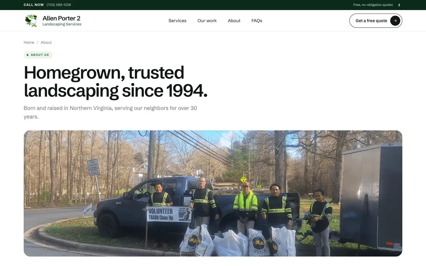 The about page of the Allen Porter 2 Landscaping website