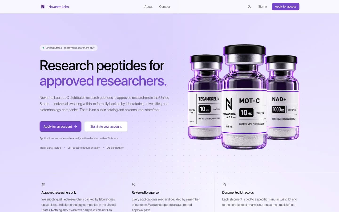 The Novantra Labs website's home page on a desktop screen